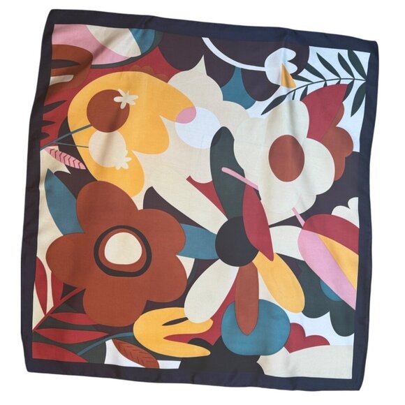 2/$30 Elegant Flower Satin Mosaic Silk Scarf Summer Colorful Daily Fashion - Picture 5 of 7